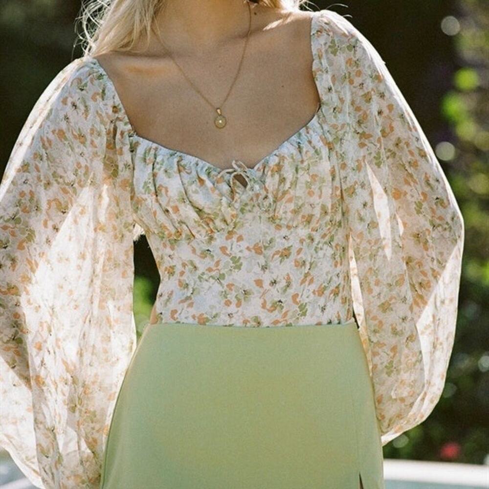 NWT Sabo Sorrell Floral Puff Sleeve Backless Romantic Bodysuit Size Small